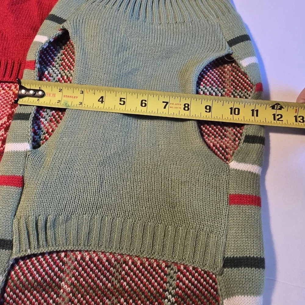 Heart To Tail Dog Knit Sweaters LG Plaid Set of 2 Red Green Winter Warm Walk